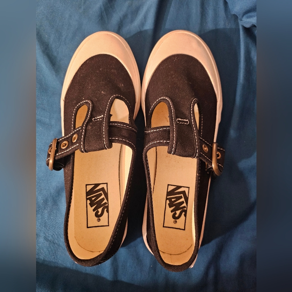 Vans Style‎ 93 Mary Jane Women Size 7 Black White Canvas Buckle Shoes NEW